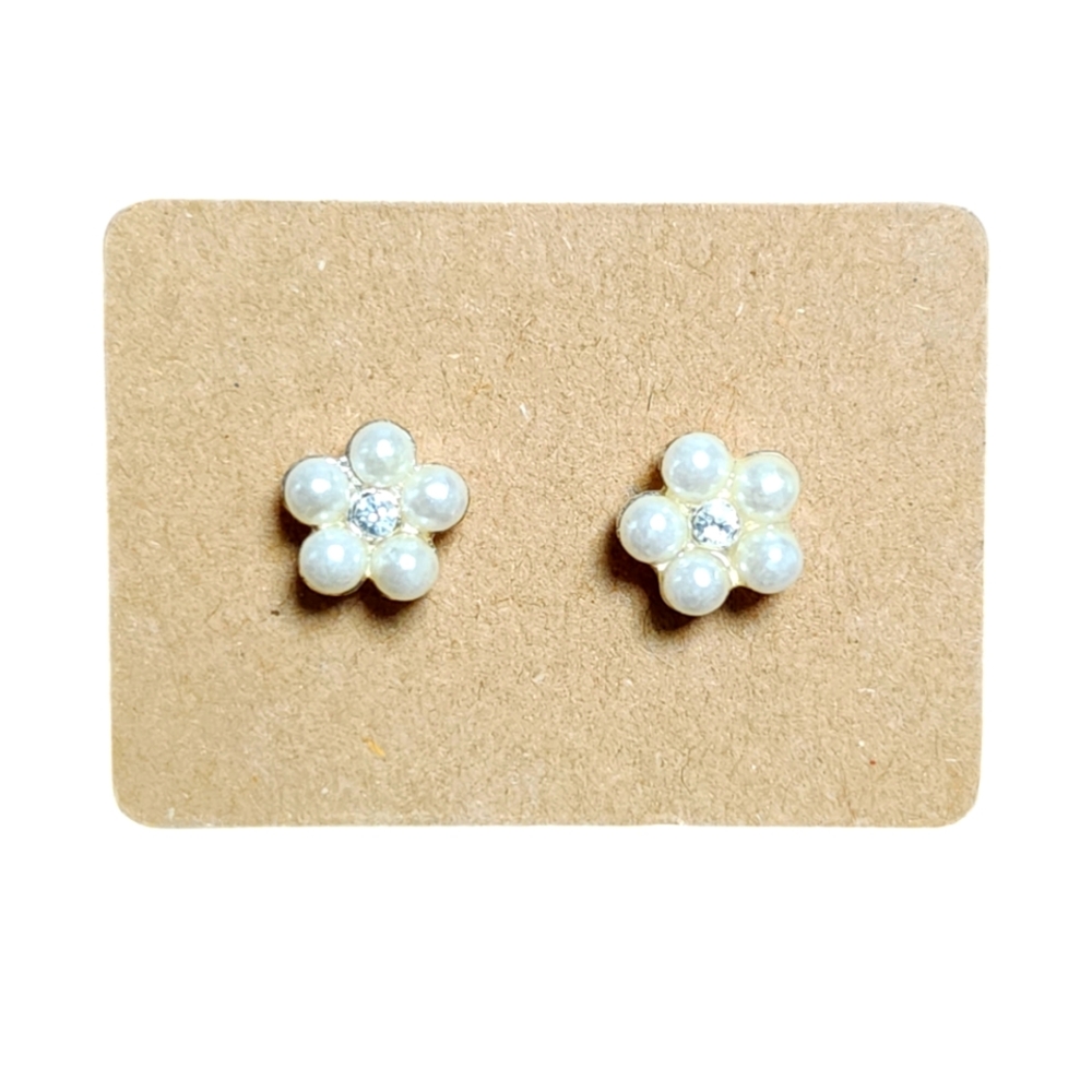 Faux Pearl Flowers Small Stud Earrings for Women Little Girls